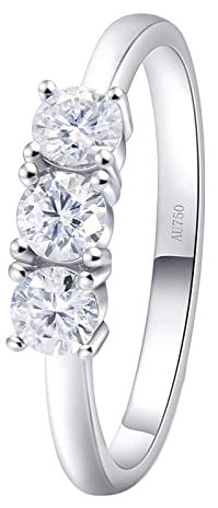 Epinki Echter Schmuck Ring Weiß Gold 750, Klassiker Eheringe mit Moissanit 0.1ct, Rundschliff, 18K Verlobungsring Freundschaftsringe für Damen, Weißgold, Gr.61
