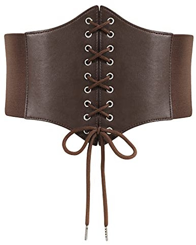 WERFORU Frauen Tied Waspie Gürtel,Breiter Schnürgürtel Korsett Elastische Taille Gürtel für Halloween Party Kaffee