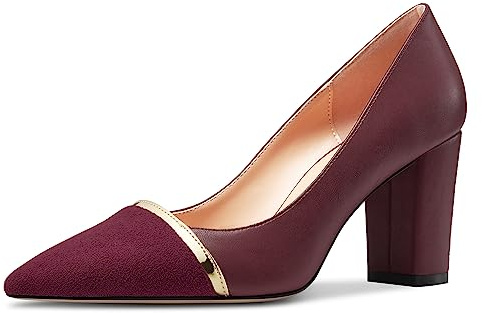 NobleOnly Damen Mittlerem Blockabsatz Absatz Heel Spitze Zehenkappe Slip-on Patchwork Pumps Abschlussball Lässig Party Schuhe 8 cm Heels