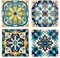 Set de x4 Posavasos Cuadrado Cerámica Hidraulico Colorido Azul, Salvamantel Decorativo Elegante, Accesorio para Cocina, para Vasos, Vino, Cerveza, Café y Té, 11 cm