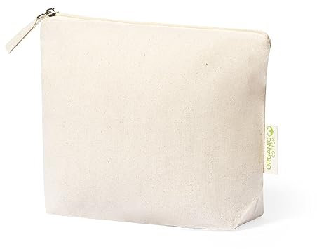 Kulturbeutel aus 100 % Bio-Baumwolle, 175 g/m² in Naturton, Damen-Kulturbeutel mit Reißverschluss und passendem Griff, Kosmetiktasche, Reise-Make-up-Tasche, natur