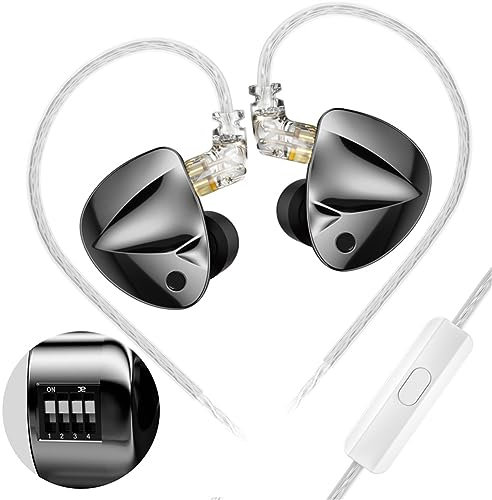 KZ D-FI - Auricolari in-ear con monitor a 4 livelli, personalizzabili, cuffie HiFi, cuffie con design a circuito di rete Zobel (con microfono con interruttori)
