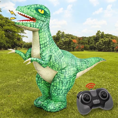Jovow 2.4GHz Fernbedienung Aufblasbarer Dinosaurier Spielzeug, Elektrischer Dino mit 360° Drehung & Vorwärts/Rückwärts Laufen, Geschenk für Jungen Kinder 6-8 8-12 Jahre Geburtstag