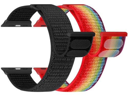 FAKBKE Sport Loop Nylon Straps Compatible with Apple Watch Straps 49mm 45mm 44mm 42mm 41mm 40mm 38mm Women Men, 2 Pcs Soft Breathable Replacement Band for iWatch Ultra 2 SE Series 9 8 7 6 5 4 3 2 1