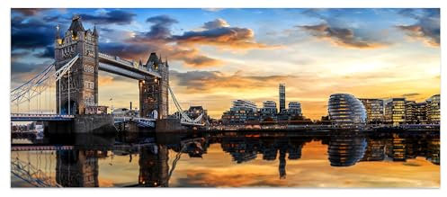 wandmotiv24 Leinwandbild London Tower Bridge, England, Themse 120x50cm (BxH) M1068