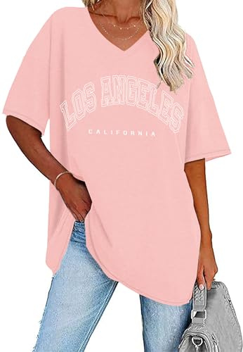 WNEEDU Oversized T Shirts for Women Summer Plus Size Tops Baggy Tshirts