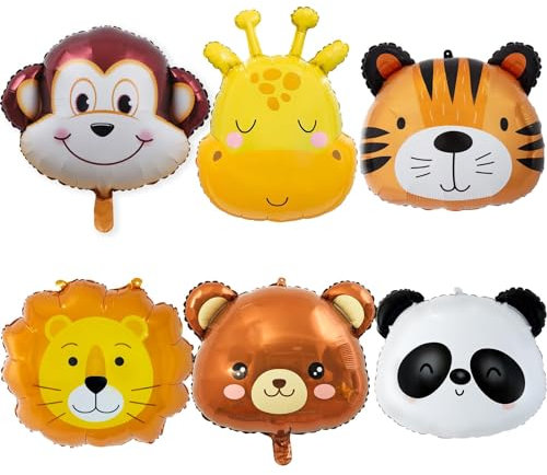 6 Pcs Folienballon Tiere,Folienballon Waldtiere,Tierkopf Riesenballon, Luftballons Dschungel Safari Tiere Ballon,Luftballons Tiere Kindergeburtstag, Waldtiere Ballon für Kinder Geburtstag Party Deko