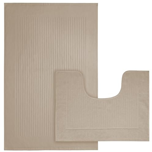 Olivia Rocco Monaco 2 Piece Bath Mat & Pedestal Set, Super Soft Cotton Non Slip Bathroom Set Water Absorbent Bathmats for Bathroom Floor Quick Dry Bath Rug Foot Mat, Mink