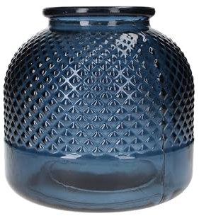 Keyhomestore-Vaso decorativo con diamanti, realizzato in vetro di riciclo, colore Blu cobalto, decorazione e soprammobile per Interni e arredo casa. Altezza cm 23.
