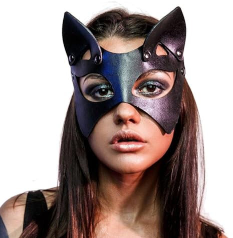 Lpitoy Masque en Cuir pour Femme, Masque De Chat, Demi-Visage, Masque d'animal, Masque De Mascarade Noir, Masque De Cosplay pour Femmes Adultes