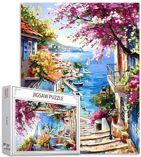 1000 Stück Puzzles für Erwachsene SeasideTown Malerei Jigsaw Puzzle Corner Street View Puzzles für herausfordernde Familie Aktivität Spiel DIY Puzzle Wanddekoration Familie Puzzle perfekt Game Nights