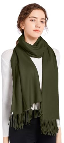ELF KUCKUCK Schal Damen Winter Baumwolle Winterschal Pashmina, Armee Grün