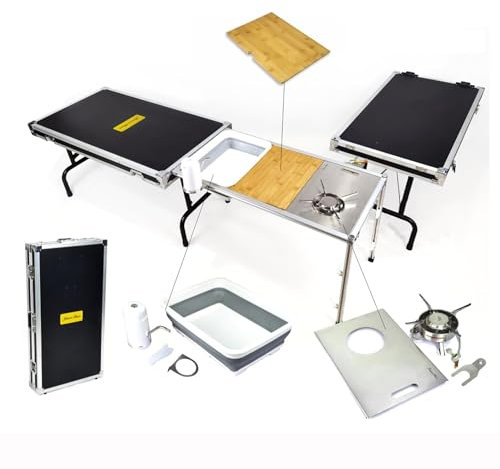 Camping Kitchen Unit Foldable Camping Stove Table with Sink Portable Camp Kitchen Box Camping Cooking Set for 6~10 Peoples