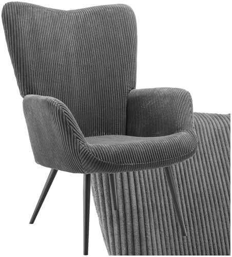 tectake® Skandinavischer Stil Ohrensessel, Sessel Hygge mit Breitcordbezug, Sessel Wohnzimmer, Schlafzimmer, Esszimmerstuhl, Statement Piece Loungesessel, belastbar bis 150 kg - anthrazit/schwarz