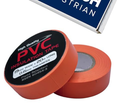 Church Equestrian Orange Electrical Tape, 19mm x 20m, Strong Self-Adhesive PVC Insulation Tape for Insulating, Repairing and Protecting Electrical Wires, 3 Rolls