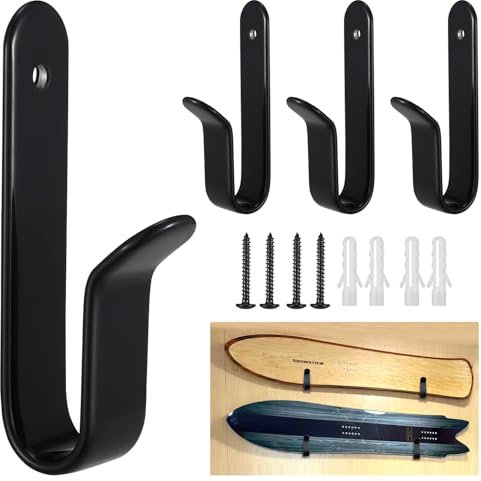 Asaisimg Lot de 4 clips muraux horizontaux pour planche à neige, support mural pour planche à neige, support de rangement pour planche à neige, planche à neige, support de rangement pour chambre