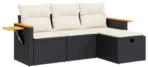 vidaXL 4-TLG. Garten-Sofagarnitur mit Kissen Schwarz Poly Rattan, Outdoor Sofa Set, Outdoor Sofagarnitur, Garten-Lounge-Set, Garten Sofagarnitur