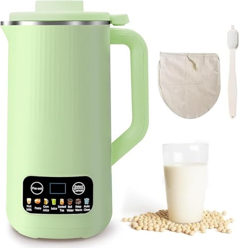 Soy Milk Maker, Automatic Nut Milk Maker, 20 Oz Almond Milk Maker for Oat, Soybean, Stainless Steel Plant-Based Milk Machine Maker with Delay Setting and Self Cleaning (Green)