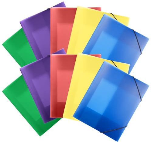 FRETONBA 5 Farben Postmappe A4 Schule, Sammelmappe 10 Stück, Eckspannermappe Elastische Bandbefestigung, Schnellhefter a4 PP-Material Robust und Langlebig, Dokumentenmappe a4
