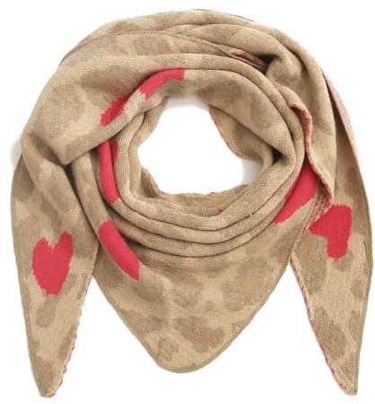 stylx Damen Schal XXL Dreieck mit Leopard Muster LEO HERZ Warm Weich Strickschal Karo Winterschal Herbstschal Wolleschal Frauen Deckenschal Halstuch Scarf Poncho Cape