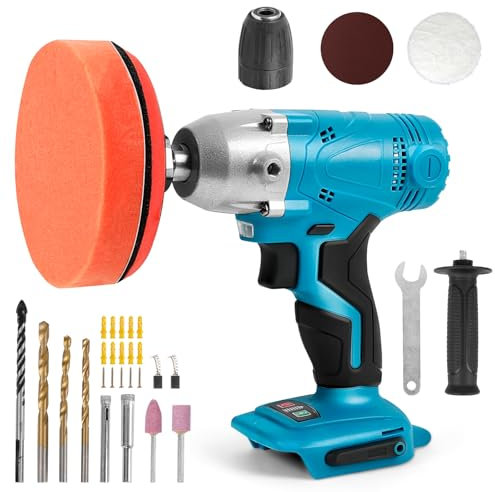 2 in 1 Poliermaschine Akkuschrauber, 21V 550W Polierer Variable Geschwindigkeit Politur 3200RPM, 10mm Akkuschrauber und 125mm Polierer mini poliermaschine auto für Auto, Boot, Möbel