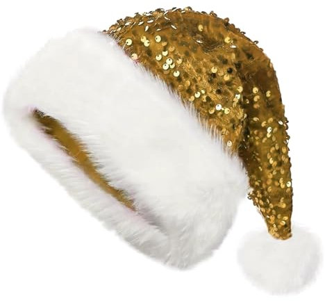 Pailletten Weihnachtsmütze Nikolausmütze Erwachsene Plüsch Weihnachten Christmas Hut Mütze Unisex Weihnachts Winter Mütze mit Glitzer Pailletten, für Weihnachten Neujahr Festliche (Gold, One Size)