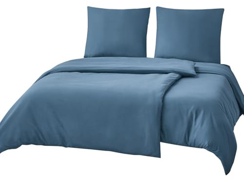 RUIKASI Bettwäsche 135x200 4teilig Blau - Denim Blau Mikrofaser Bettwäsche-Sets Oeko-TEX, 2 Bettbezüge 135x200cm + 2 Kissenbezüge 80x80cm mit Reißverschluss, Weich und Bügelfrei