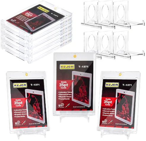 Huucozn 10 Stück 35PT Magnetic Card Holder mit 10 Stück Acryl Kartenständer Magnetischer Kartenhalter Sammelkarten Hüllen UV-Schutz-Transparent Trading Card Sleeves für Pokemon Yugioh Sport TCG