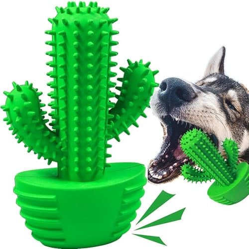 HETOO Dog Chew Toys, Indestructible Tough Durable Dog Squeaky Toys for Aggressive Chewers Dog Toothbrush for Teeth Cleaning, Gifts for Dogs (Cactus)