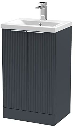 Balterley Vanity Unit with Basin Floor Standing, Soft Close 2 Door with Mid Edge Sink, Bathroom Vanity Units with Basin, Fluted Front Bathroom Sink Cabinet - 510 x 390 x 850mm (Dark Grey)