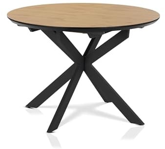KHG Esstisch ausziehbar Küchentisch rund 110-150 cm mit Butterfly-Auszug für 4-6 Personen - Metall Sterngestell, Tischplatte Holzwerkstoff beschichtet, Schweizer Kante, Eiche Optik