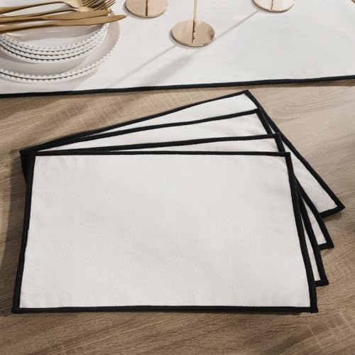 OHS Table Mats Set of 4, Piped Trim Placemats Washable Non-slip Heat Insulation Polyester Table Placemats for Kitchen Dining Restaurant, Monochrome - 30 x 40cm