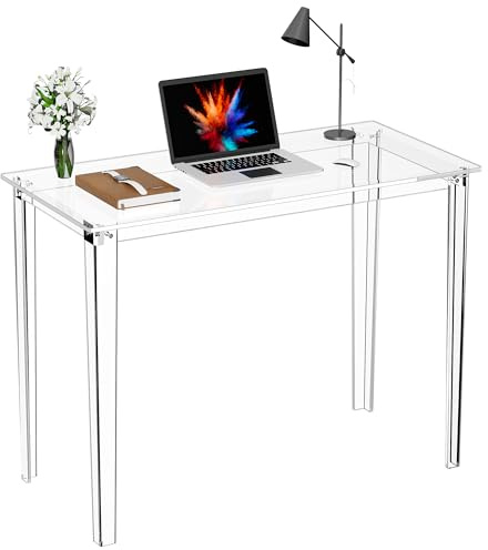 solaround Scrivania Consolle in Acrilico, per Studio, Trucco, Makeup, Gaming, Computer, Case e Ufficio, Salva Spazio (Trasparente, 100 cm)