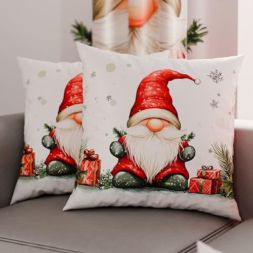 Petti Italian Artisans – Paar 80 x 80 cm Mikrofaser-Kissenbezüge, Weihnachtsdekor-Kissen für Schlafzimmer, Sofa, Wohnzimmer, 2er-Set Kissenbezüge, GNOME-Kissenbezug 01
