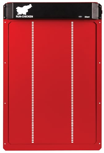 RUN-CHICKEN Door Giant Automatische Hühnerklappe, Red – Aluminium, batteriebetrieben (4X AA), App-Steuerung, Lichtsensor & Timer mit Verzögerung, wetterfest – Hühnertür für Hühnerstall & Auslauf