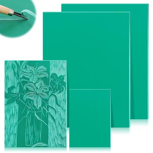 BSTDAYEVER Plancha de Linóleo para Grabado de Goma A4 A5 A6 4Pz | Kit de Herramientas Inicio Impresión de Bloques Tallar Sellos Goma Seguros Suministros Linoleo para Tallado Artesanal