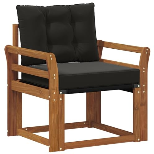 QJBSAVVA Outdoor Sessel Massivholz Akazie Gartenstuhl mit Auflagen Einzelsessel Modular Gartensofa Mittelsitz mit Kissen für Balkon Terrasse Garten Natur Schwarz