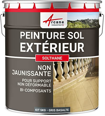 ARCANE INDUSTRIES Peinture Sol extérieur intérieur pour béton, Haute résistance, Non jaunissante : Solthane - 5 kg Gris Basalte - RAL 7012