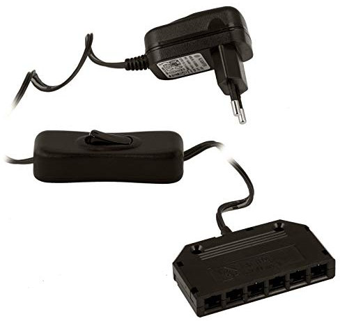 SO-TECH® Steckernetzteil Transformator 220-240V schwarz Trafo 12V/6W mit Wippschalter und 6-fach Verteiler