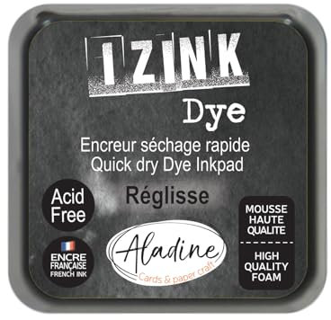 Aladine - Tampon Encreur Noir - Izink Dye 5 x 5 cm - Encre à Séchage Rapide - Pour Scrapbooking, Carterie, Pochoirs, Bullet Journal, Loisirs Créatifs - Encre Française - Taille M - Réglisse