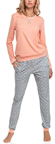 Merry Style Damen Lang Zweiteiliger Schlafanzug aus Baumwolle Pyjama Set Winter MS10-168 (Lachs Grau, S)