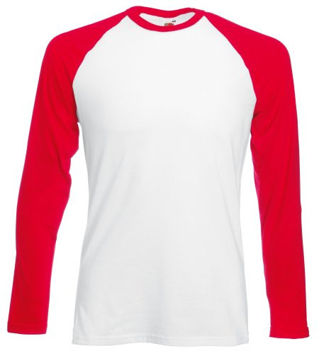 Fruit of the Loom Mens Long Sleeve Baseball T-Shirt (3XL) (White/Red)