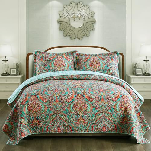 MMSD Cotton Bedspread Quilt Sets-Reversible Patchwork Coverlet Set, European Gorgeous Floral Pattern, Twin Size