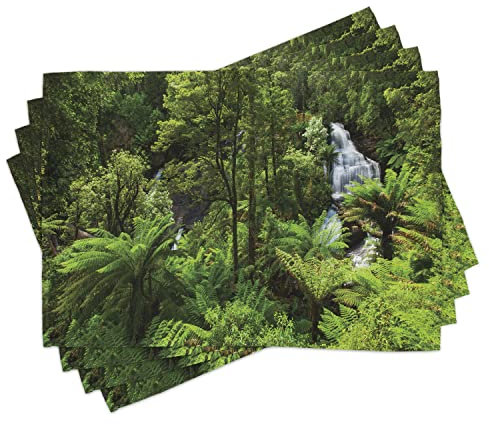 ABAKUHAUS Regenwald Platzmatten, Regenwald mit Wasserfall-Fluss-Touristenattraktion tropisches Land-grünes Zen-Thema, Tiscjdeco aus Farbfesten Stoff für das Esszimmer und Küch, Grün