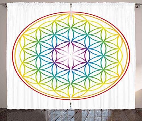 ABAKUHAUS Platz Rustikaler Vorhang, Leuchtende Blume des Lebens, Wohnzimmer Universalband Gardinen mit Schlaufen und Haken, 280 x 225 cm, Rot Weiß