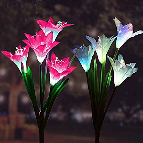 ToBe-U Solar-Gartenlichter, 2 Stück, Solar-Blumenlichter, für den Außenbereich, Farbwechsel, dekorative Landschaft, Rasen, Hof, Terrasse, Lilie, solarbetrieben (weiß und lila)