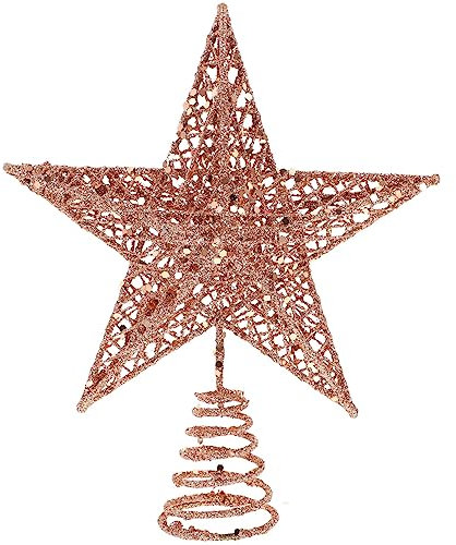 Amosfun glitzernder Stern aus Eisen für die Weihnachtsbaumspitze, Dekoration, Eisen, Rose Gold, 20 cm