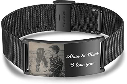 XiXi Herren Armband mit Foto Personalisiert Edelstahl Armband mit Gravur Text Freundschaft Familie Geschenk Valentinstag für Geburtstag