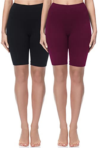 Merry Style Damen Sport Leggings kurz Sportleggings Radlerhose Sporthose aus Baumwolle 2 Pack MS10-200 (Schwarz/Weinrot(2Pack), M)