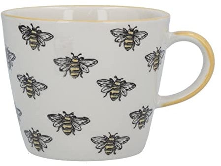 New Gisela Graham Ceramic Bumble Bees Painted Yellow Trim Bee Cup Mug